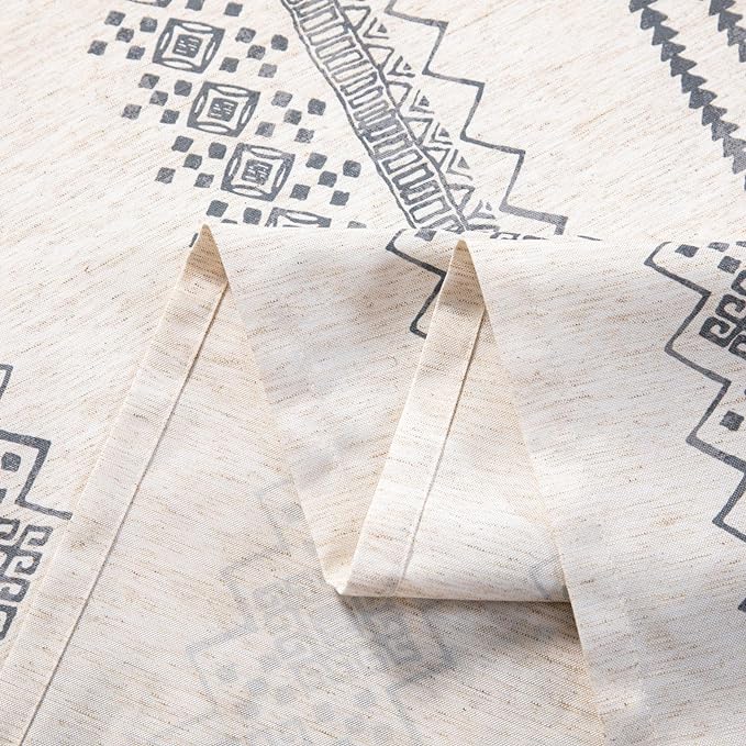 MYSKY HOME Boho Rectangle Tablecloth - Linen Fabric Table Cover - Farmhouse Decoration - 60x102 Inches - Waterproof Classic Bohemian Tablecloth for 6 Feet Table, Indoor and Outdoor Use, Grey