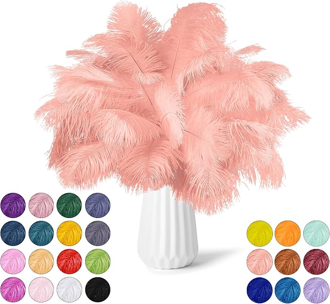 NEWONG 30pcs Rouge Pink Ostrich Feathers Natural Bulk 9-12in（23-30cm） Vase Craft Wedding Home Party Centerpieces Christmas Day Decoration