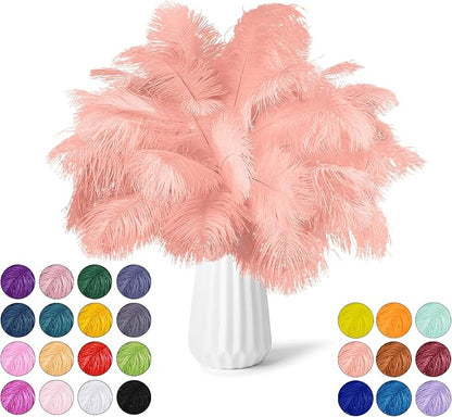 NEWONG 30pcs Rouge Pink Ostrich Feathers Natural Bulk 9-12in（23-30cm） Vase Craft Wedding Home Party Centerpieces Christmas Day Decoration