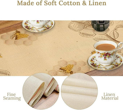 Vintage Bee Table Runner, Rustic Retro Wildflowers Print Home Farmhouse Table Cover for Party Indoor Outdoor Decoration Kitchen Dining Table Decor, 13x90inch
