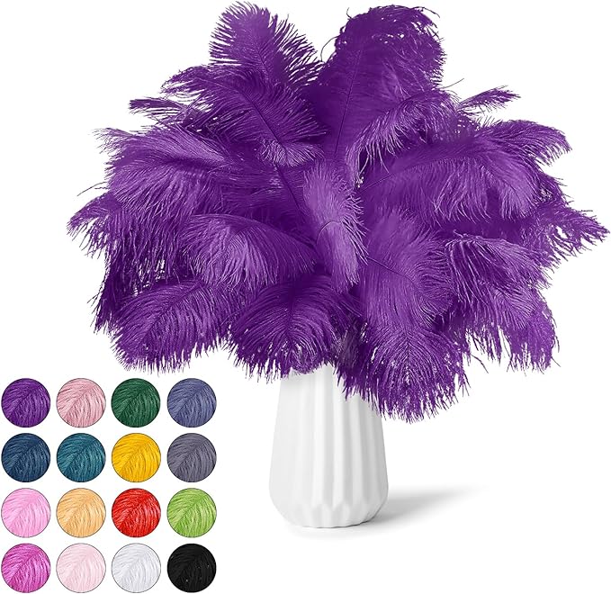 NEWONG 30pcs Purple Ostrich Feathers Natural Bulk 9-12inch(23-30cm) Vase Craft Wedding Home Party Centerpieces Christmas Day Decoration