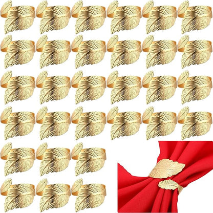 Bokon 50 Pcs Gold Napkin Rings Metal Leaf Napkin Holders Delicate Rings Bulk for Wedding Birthday Party Banquet Decoration(Willow Leaves)
