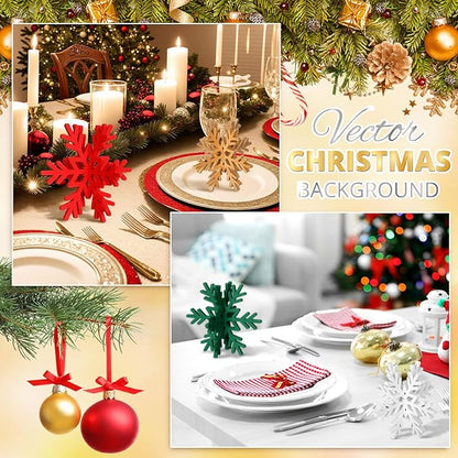 Bucherry 12 Pcs Wooden Snowflake Table Decor 3D Snowflake Tabletop Signs and Centerpiece for Christmas Xmas Winter Wonderland Decorations Home Party (White, Gold, Red,Green)