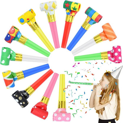 12 Pcs Party Blower Colorful Blowouts Noisemakers Birthday Blowouts Whistles for Party Favors(Colorful Paper Roll)