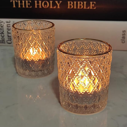 SHMILMH Clear Votive Candle Holders, Glass Tealight Candle Holders Bulk with Rim for Wedding Table Centerpiece Birthday Party Thanksgiving Decor, Set of 12