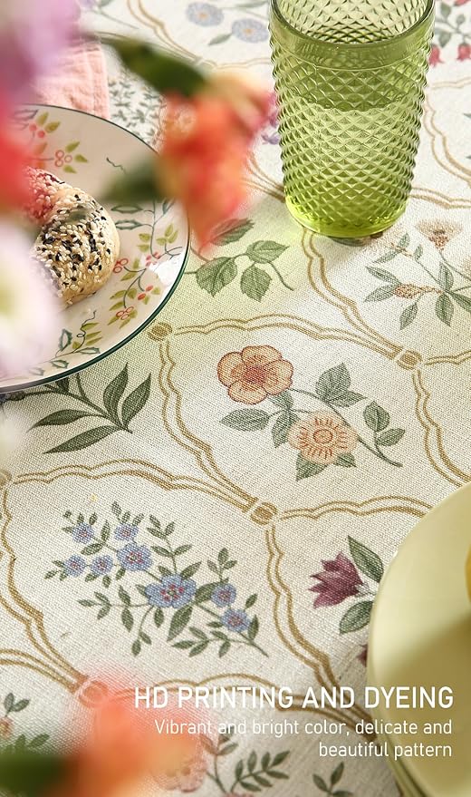 ISAENNE Designer Small Round Tablecloth,Western Linen Colorful Floral Indoor Table Cloth,Wrinkle Resistant Decor Tablecloths for Dining Thanksgiving Kitchen Christmas,Diameter 55"-Serenity B