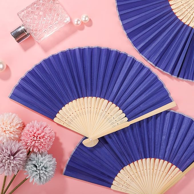 Aneco 18 Pieces Handheld Fans Cloth Hand Fans Bamboo Folding Fans for Wedding Decoration, Church Wedding Gifts, Party Favors, DIY Decoration (Royal Blue)