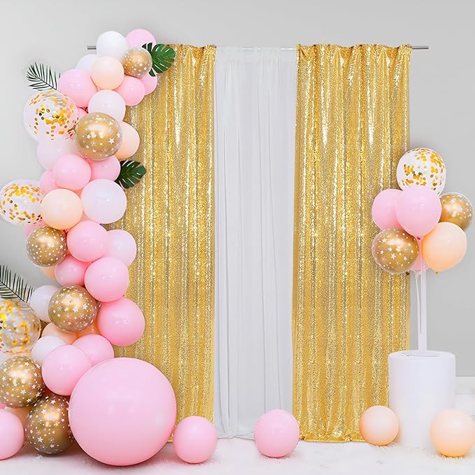 Eternal Beauty Sequin Backdrop Curtains, 2x8 Ft-2 Panels Gold Back Drop for Shimmer Photography Party Wedding Birthday Decor