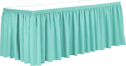 Ultimate Textile Pleat Polyester Fabric Table Skirt - Machine Washable Flame Resistant with Clips for Events, Weddings & Trade Shows, Cut & Sewn in Paterson, NJ - Aqua, 7' Shirred Pleat