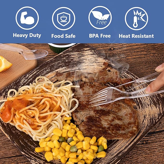 100 Count Plastic Silverware Heavy Duty -50 Forks, 50 Spoons, BPA-Free, Heat Resistant, Disposable Plastic Utensils Set, Plastic Cutlery Set, Plasticware Suitable for Party Everyday Use