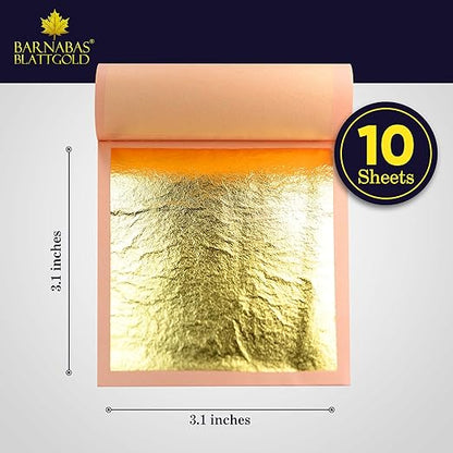 Barnabas Blattgold Edible Gold Leaf 24K - Cake Decorations, Loose Gold Leaf Sheets for Cupcakes - 3.1 inches, Book of 10