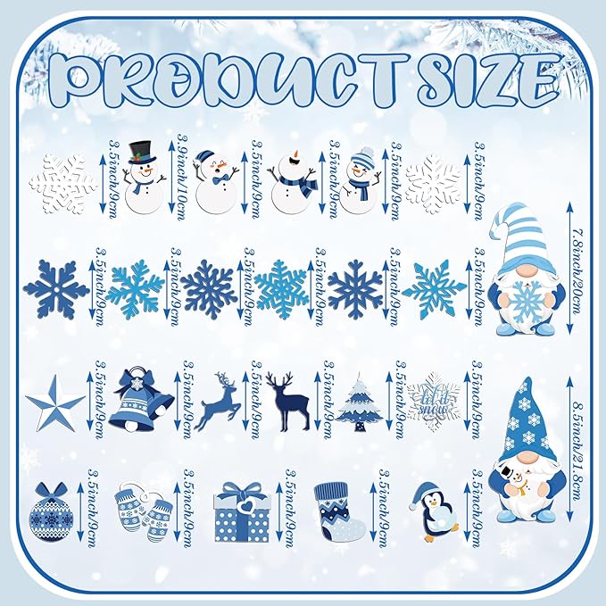 Xuhal 25 Pcs Christmas Magnets Decoration Winter Blue Gnome Snowman Snowflake Refrigerator Magnets Decorative Fridge Magnetic Stickers for Christmas Mailbox Car Metal Garage Door Decoration