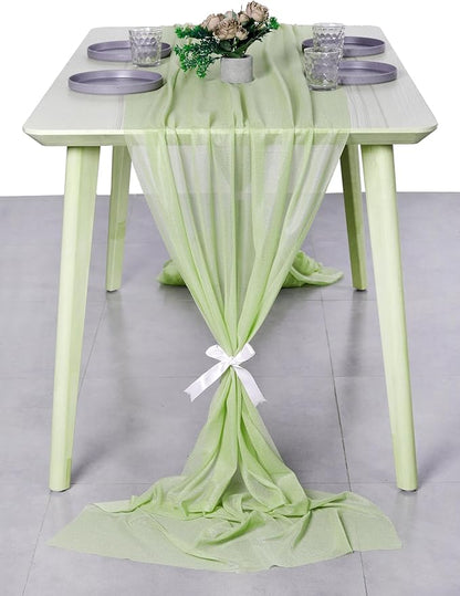 MDS Halloween Chiffon Table Runner - 10 Pack, 29 x 170 Inches, 14ft Each - Sheer Spooky Table Runners for Haunted House Parties, Trick-or-Treat Tables, Witchy Décor, Wedding & Events - Sage Green