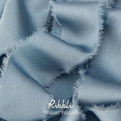 Ribbli Dusty Blue Silk Satin Ribbon 1.5 Inch x 12 Yard Handmade Frayed Chiffon Ribbon with Wooden Spool for Gift Wrapping, Wedding Invitations, Bridal Bouquets, Home Decor