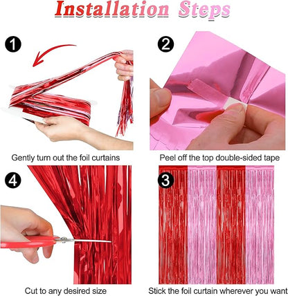 2 Pack Backdrop Curtains, 3.28 Feet x 7.05 Feet Red Pink Backdrop, Metallic Fringe Curtains Tinsel Backdrop Party Streamer, Babie Backdrop Happy Birthday Party Supplies Decorations