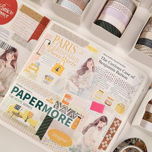YUBBAEX 60 Rolls Value Washi Tape Pack Retro Arts Masking Tape Basic Patterns Decorative for DIY Crafts, Bullet Journal Supplies, Planners, Scrapbook, Card/Gift Wrapping (Basic Geometry)