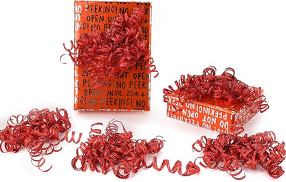 6" Metallic Red Christmas Curly Ribbon Bows for Gift Wrapping Self Adhesive Gift Bows for Holiday Decor, Baskets, Birthday, Wedding, Presents, Party Favors Decorations 6-Count