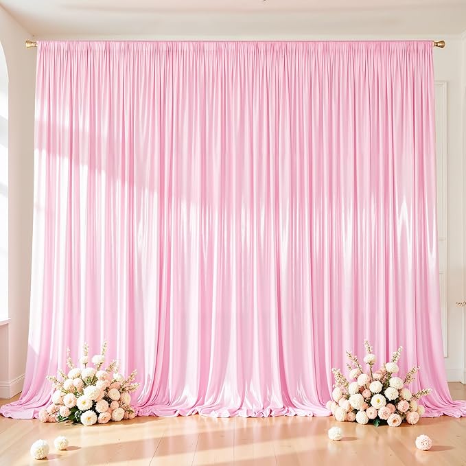 Pink Satin Backdrop Curtains 2 Panels - Glitter Photo Drapes for Baby Shower, 10x10FT Shimmer Back Drop Cloth, Wrinkle Free for Birthday Party Prom Wedding Photography Background