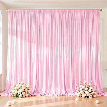 Pink Satin Backdrop Curtains 2 Panels - Glitter Photo Drapes for Baby Shower, 10x10FT Shimmer Back Drop Cloth, Wrinkle Free for Birthday Party Prom Wedding Photography Background