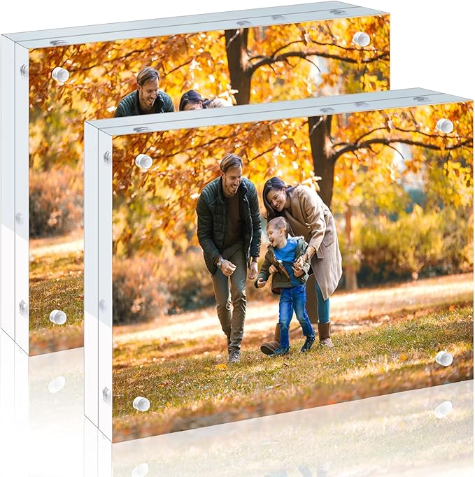2 Pack 4x6 Acrylic Picture Frames - 20% Thicker Double Sided Magnetic Frame with UV Protection - Freestanding Clear Frameless Display for Tabletops - Modern Photo Frame Set for Home & Office Decor