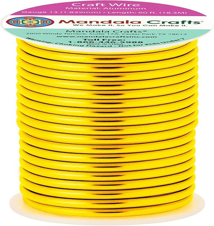 Mandala Crafts 13 Gauge Anodized Aluminum Craft Wire for Jewelry Making - 60 FT Colored Flexible Light Gold Tone Wire - Bendable for Bonsai Armature Crafting Sculpting