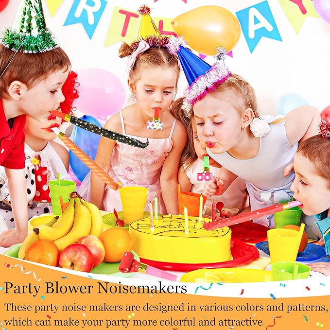 24 Pcs Party Blower Colorful Blowouts Noisemakers Birthday Blowouts Whistles for Party Favors(Colorful Paper Roll)