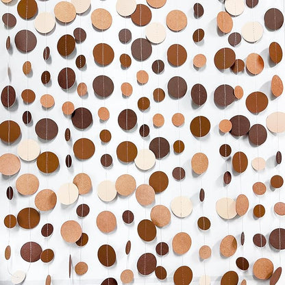 Ombre Brown Party Decorations Polka Dots Garlands Cream Tan Brown Boho Hanging Paper Circle Dots Streamer for Neutral Rustic Cowboy Western Teddy Bear Birthday Baby Shower Wedding Woodland Party Decor