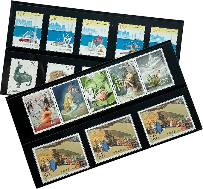 Philatelic Display Black Card Stamp Cover Stamp Collection Stamp Storage philatelic Album Stamps Collector Stamp Collecting Supplies Stamp Sleeves Stamp (2 Row Stamp Protective Cover 18 pcs)