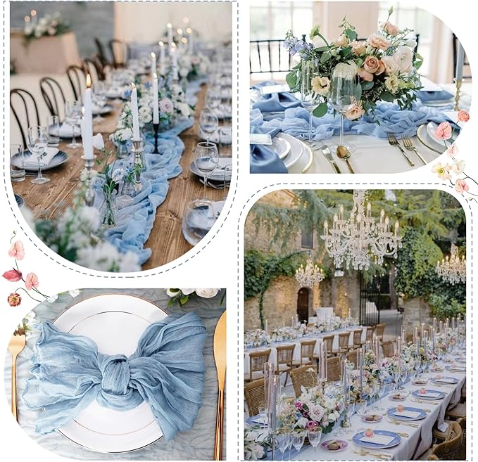 Sioloc 5 Pack Dusty Blue Cheesecloth Table Runner Fall Autumn Decor for Home 10ft Table Cloth for Tea Wedding Birthday Party Baby Bridal Shower Halloween Thanksgiving