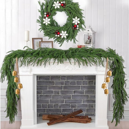 Hananona 4 Pcs 6 Ft Artificial Norfolk Pine Garlands, Real Touch Winter Pine Garland, Green Artificial Greenery Garland for Table, Mantle, Wall, Indoor, Outdoor Christmas Decorations (4, 6 FT)