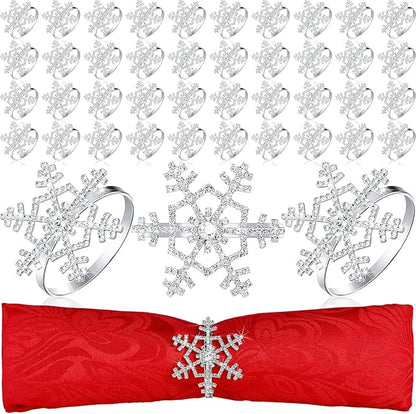 Patelai 12 Pieces Snowflake Napkin Rings Thanksgiving Christmas Napkin Holders Exquisite Household Rhinestone Napkin Rings Set for Christmas Wedding Dinner Party Table Decoration (Silver)