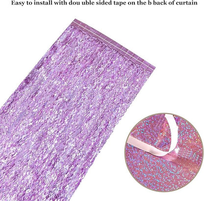 4 Pack Pink Tinsel Curtain Party Backdrop - CYLMFC 3.3 ft x 6.6 ft Sparkle Wavy Foil Fringe Backdrop Curtain for Party Decorations Girls Birthday Bachelorette Party Decor Supplies Photobooth Props