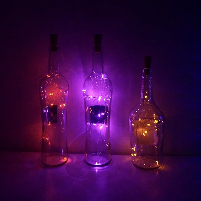 10 Pack 20 LED Wine Bottle Cork Lights Mini Fairy String Lights Copper Wire, Battery Operated Starry Lights for DIY, Festival, Wedding, Party, Indoor, Outdoor Decoration (Multi-Colored)
