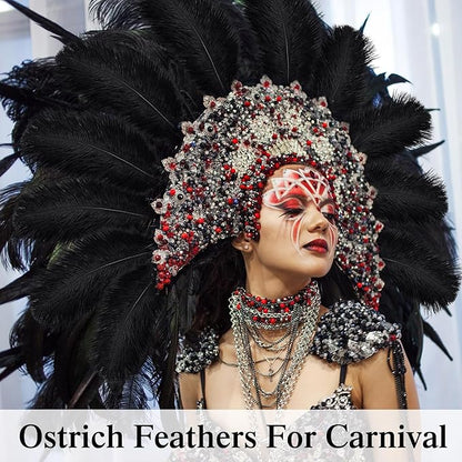 Crowye 100 Pcs Ostrich Feathers Bulk for Centerpieces Craft Ostrich Feathers for Vase Wedding Masquerade Party Home Costume Decorations (6-8 Inch,Black)