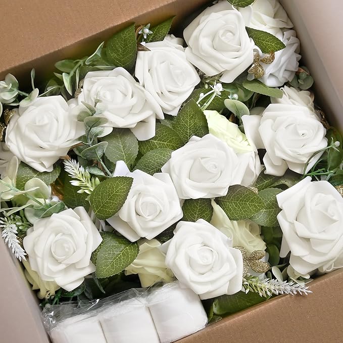 Wedding Aisle Decorations for Wedding Ceremony Set of 10 Pew Flowers for Church Chair Decorations Party Decor with Artificial Flowers Eucalyptus and Ribbons White