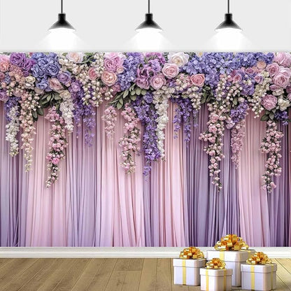 6x6ft Purple Flower Wedding Photography Backdrop Lavender Floral Wedding Bridal Photography Backdrop Anniversary Birthday Baby Shower Girl Party Banner Photo Booth Props Background Wall Decor