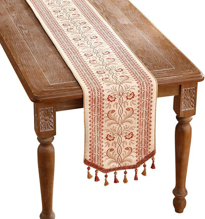 ISAENNE Designer Vintage Linen Table Runner 71 Inches Long,Red Floral Pattern Modern Decor Table Runners for Dining Tables,Thanksgiving,Kitchen Tables,Christmas,Banquet,12"*71"-Chamonix A