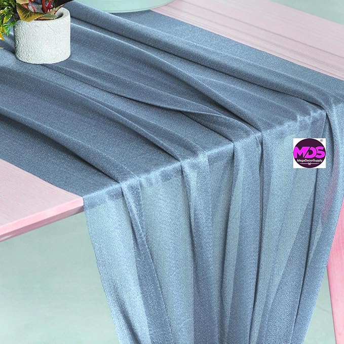 MDS 15 Pack 10ft Chiffon Table Runner 29 x 120 Inches Sheer Wedding Runner Romantic Rustic Table Runner for Wedding Decorations, Birthday Parties, Bridal Shower Party Arch Decor - Dusty Blue