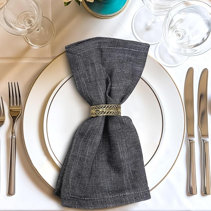 Urban Villa Dinner Napkins Black White Chambray Cloth Napkins (Set of 12) Oversized 20x20 Inches100% Cotton Slub Premium Quality Soft Durable Mitered Corners Reusable Washable Everyday Use Napkins