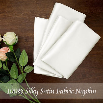 Manyshofu 50 Pieces Ivory White Satin Napkins - 12x12 Inches Cloth Napkins, Square Satin Fabric Napkin Set - Elegant & Reusable Table Napkins for Wedding Dinner Party Lunch Banquet Decoration