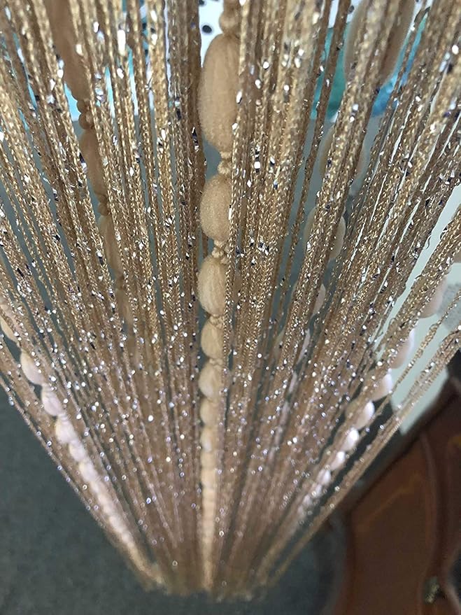 Hysenm Door String 39x79 Inch Curtains Champagne Panel Soft Balls Romantic Glitter Fringe Room Divider Home Décor Wedding Girls Bedroom Window Living Room Backdrop Party Doorways Closet Door,Champagne