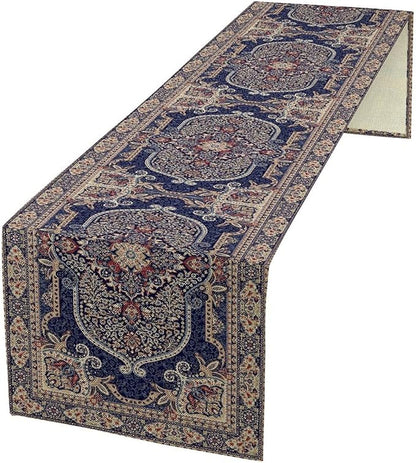 Boho Floral Vintage Table Runner, Blue Purple Retro Flower Rustic Country Farmhouse Pattern for Home Kitchen Table Decor Dining Coffee Room Party Decor 13x60in