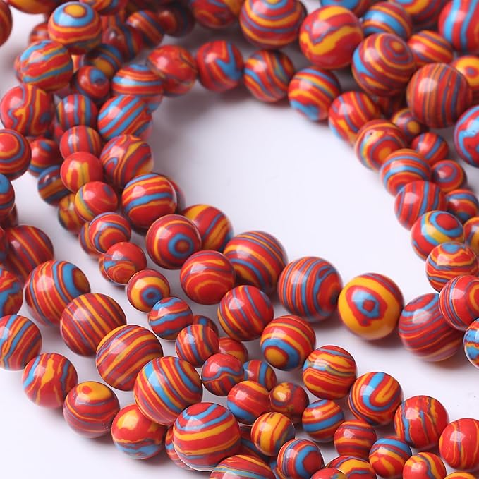 Red Yellow Blue Peacock Turquoise Stone Beads Gemstone Round Crystal Energy Jade Beads Stone Beads for Jewelry Making DIY Bracelet Necklace Jewelry Making 1 Strand 15.5inch 45PCS 8MM