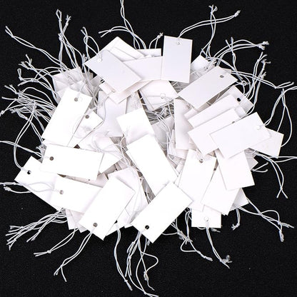 Shappy 300 Pcs 0.8 x 1.58 Inches White Price Display Tags Marking Labels Display Hanging Tags with Elastic String