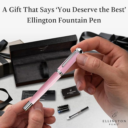 Ellington Pens Luxury Fountain Pen Set- Fountain Pens for Writing - Smooth Fine Nib - Includes Refillable Ink Converter, 3 Ink Cartridges [Black & Blue], Gift Box - Elegant Calligraphy