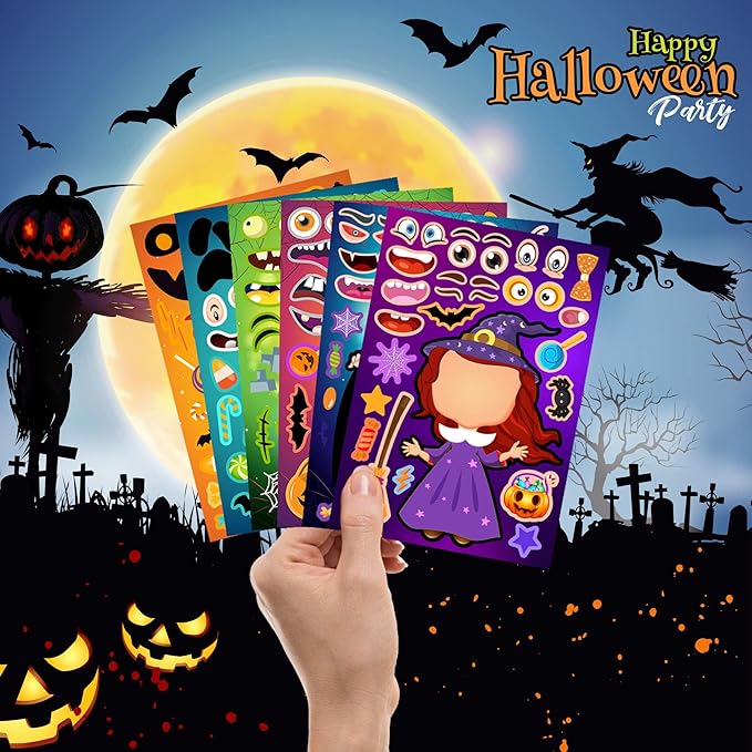 24 Sheets Halloween Stickers, Make Your Own Halloween Stickers for Kids, Halloween Party Favors, Halloween Crafts for Kids Trick or Treat Party Supplies