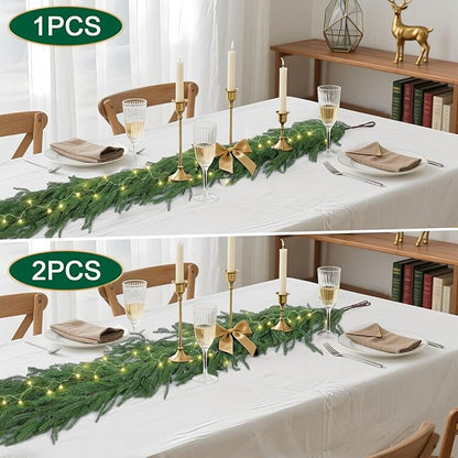 Hananona 4 Pcs 6 Ft Artificial Norfolk Pine Garlands, Real Touch Winter Pine Garland, Green Artificial Greenery Garland for Table, Mantle, Wall, Indoor, Outdoor Christmas Decorations (4, 6 FT)