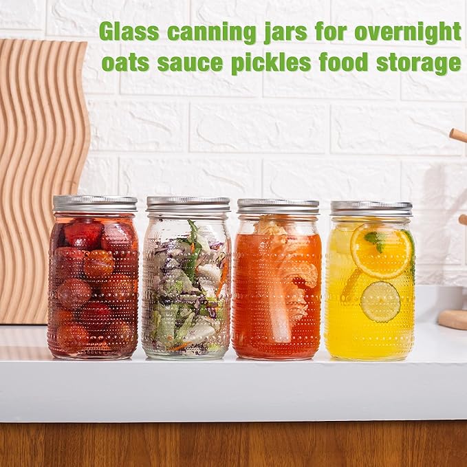 Mason Jars 32 Oz with Lids Wide Mouth 4 Pack, Glass Jars Canning Jars Large for Centerpieces Pickling Storage Food Meal Prep Salad Jam