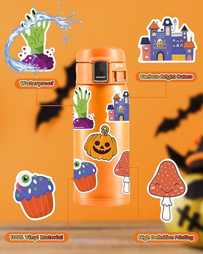 300 PCS Halloween Pumpkin Stickers, Vinyl Waterproof Stickers for Water Bottles Laptop Skateboard Computer, Halloween Party Favors Gifts Funny for Kids Teens Adults