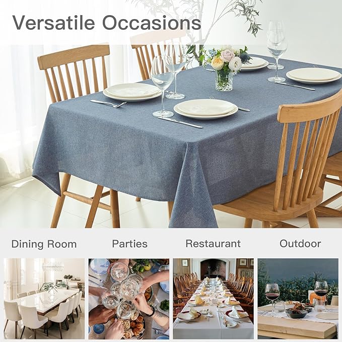 maxmill Linen Textured Rectangle Tablecloth Water Resistant Wrinkle Free Spill-Proof Stain Proof Table Cloth for Dining Room Decoration Banquet Party Wedding Holiday Dinner, 52 x 84 Inch Demin Blue
